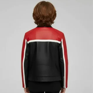 Handmade Kids Genuine Leather Biker Jacket Red & Black Racing Style back