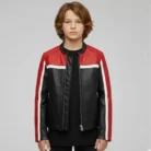 Handmade Kids Genuine Leather Biker Jacket Red & Black Racing Style front