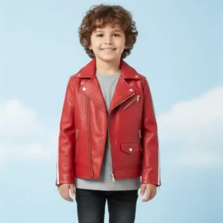 Handmade Kids Real Leather Biker Jacket front