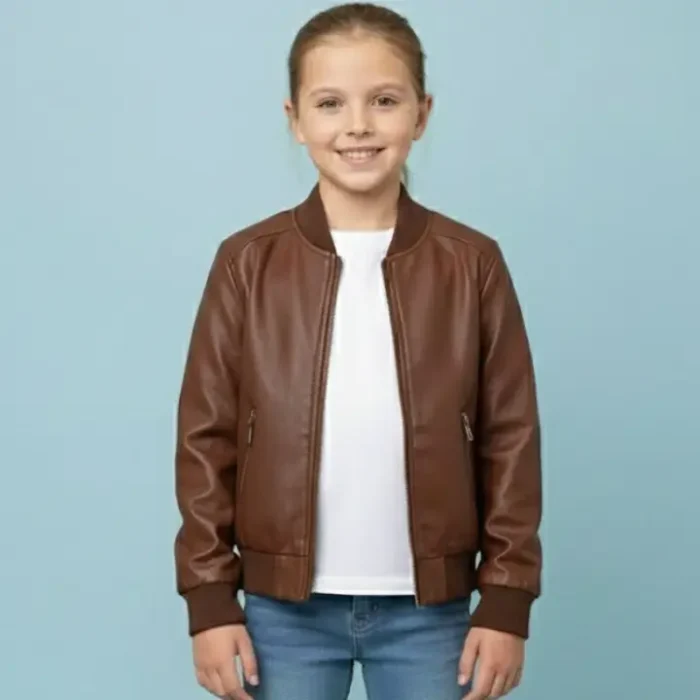 Handmade Lamb Leather Baby Bomber Jacket Classic Biker Style front