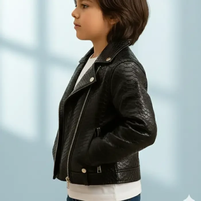 Handmade Python Leather Biker Jacket Luxury Girls Outerwear side