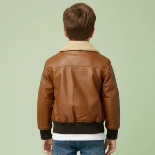 Handmade Real Leather Bomber Jacket Boys Classic Aviator Style back