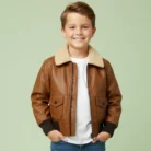 Handmade Real Leather Bomber Jacket Boys Classic Aviator Style front