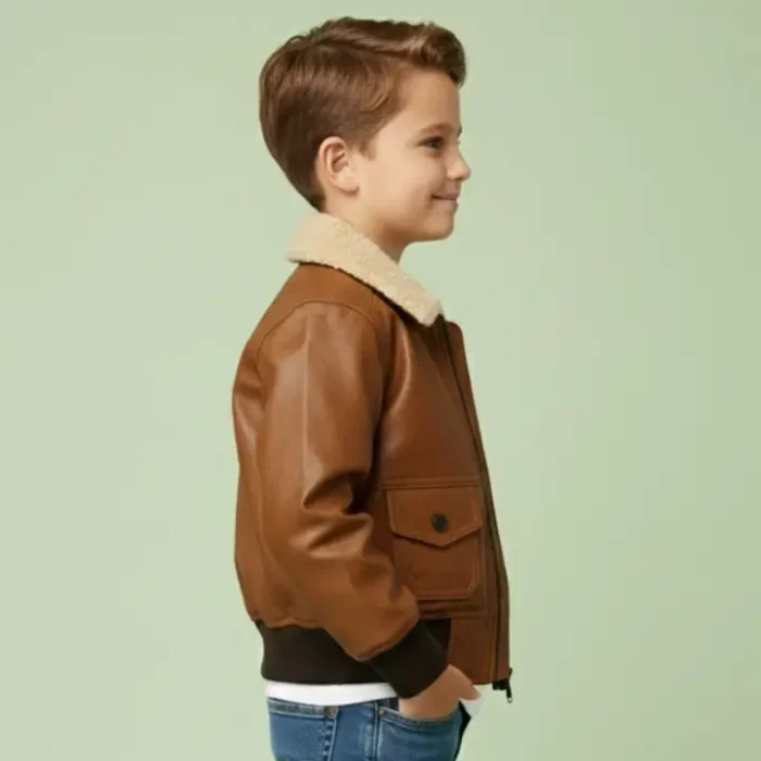 Handmade Real Leather Bomber Jacket Boys Classic Aviator Style side