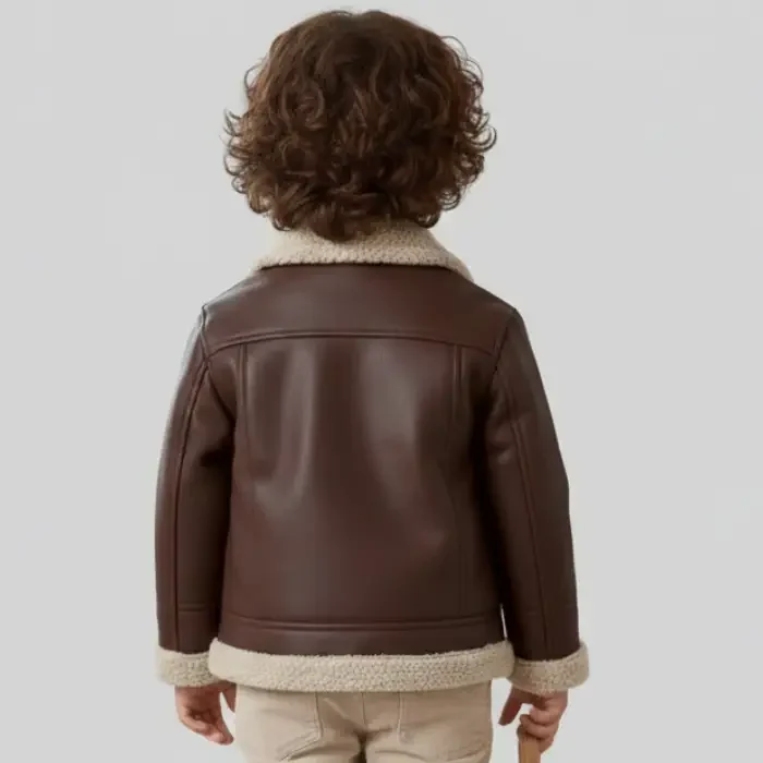Handmade Toddler Brown Shearling Aviator Jacket back