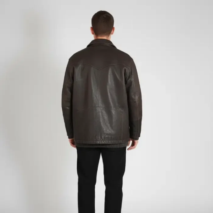 Handmade Vintage Brown Leather Bomber Jacket back