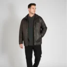 Handmade Vintage Brown Leather Bomber Jacket front