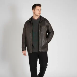 Handmade Vintage Brown Leather Bomber Jacket front