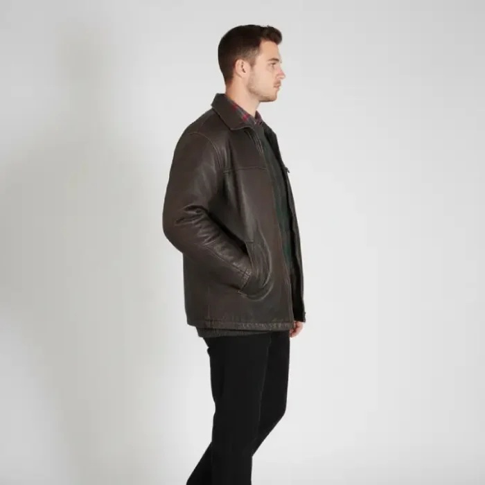 Handmade Vintage Brown Leather Bomber Jacket side