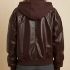 Hooded Oversized Faux Leather Bomber Jacket back