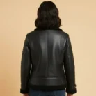 Black RAF B3 Trimmed Sheepskin Shearling Leather Biker Jacket back