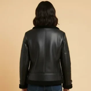 Black RAF B3 Trimmed Sheepskin Shearling Leather Biker Jacket back