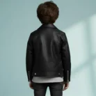 Kid Boy Black Biker Jacket Real Leather Handmade Motorcycle Style Winter Wear back
