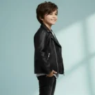 Kid Boy Black Biker Jacket Real Leather Handmade Motorcycle Style Winter Wear side