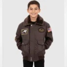 Kids Aviator Flight Jacket Brown front