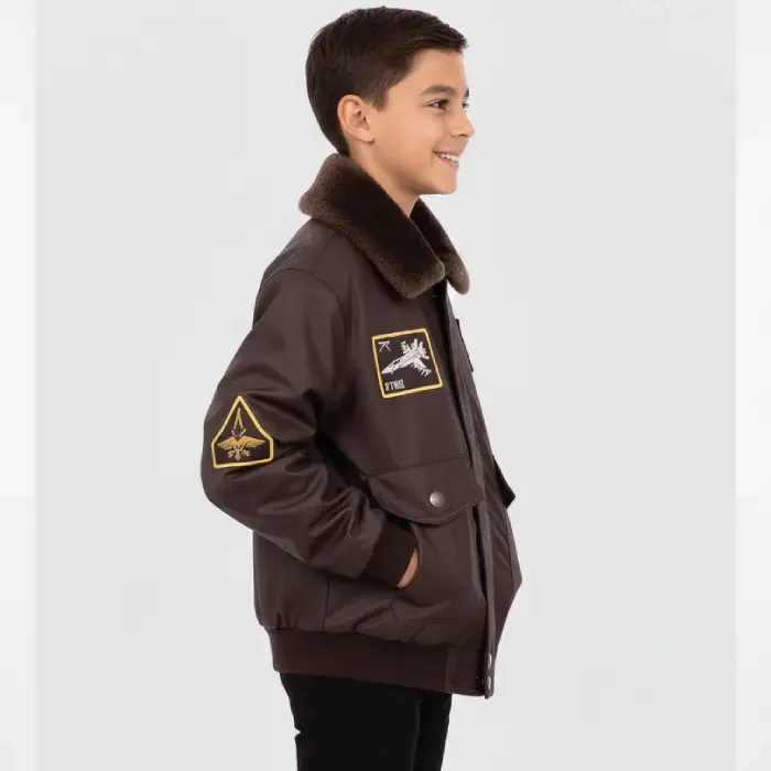 Kids Aviator Flight Jacket Brown side