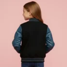 Kids Black Navy Varsity Bomber Jacket back