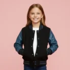 Kids Black Navy Varsity Bomber Jacket front