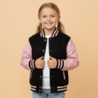 Kids Black Pink Varsity Bomber Jacket side