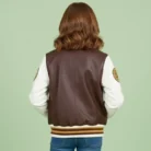 Kids Burgundy Leather Letterman Bomber Jacket back