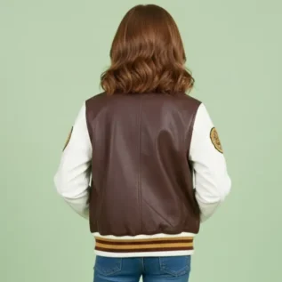 Kids Burgundy Leather Letterman Bomber Jacket back