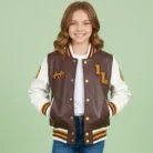 Kids Burgundy Leather Letterman Bomber Jacket front