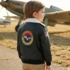 Kids Faux Leather Aviator Jacket with Patches back