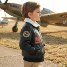 Kids Faux Leather Aviator Jacket with Patches side