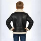 Kids Faux Leather Shearling Jacket Boys Winter Aviator Coat Warm Zip-Up Jacket back
