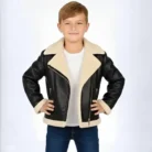 Kids Faux Leather Shearling Jacket Boys Winter Aviator Coat Warm Zip-Up Jacket front
