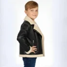 Kids Faux Leather Shearling Jacket Boys Winter Aviator Coat Warm Zip-Up Jacket side