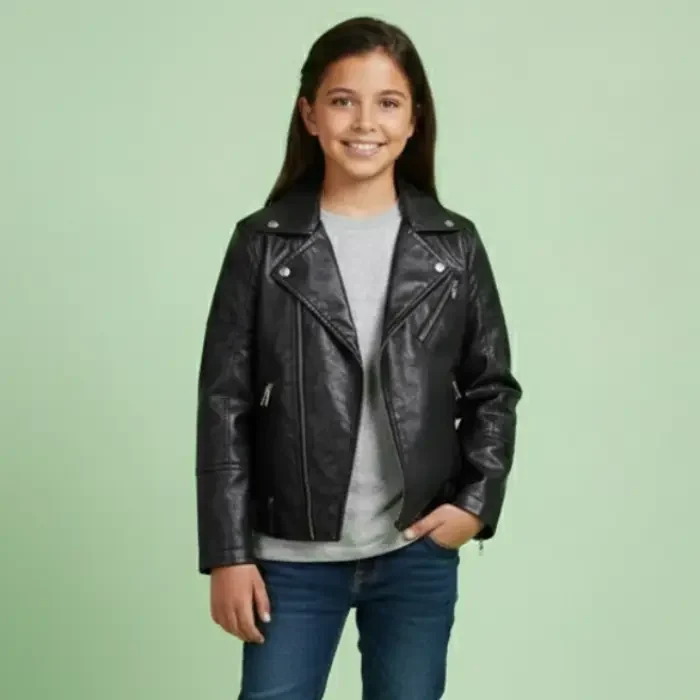 Tumaron Kids Girl Spring Pu Leather Jacket Motorcycle Fleece Coat For Boy Winter Clothes front