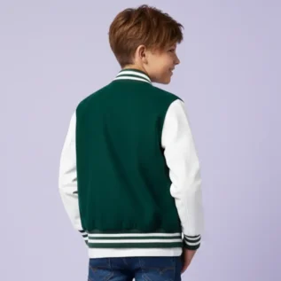 Kids Green White Varsity Bomber Jacket back