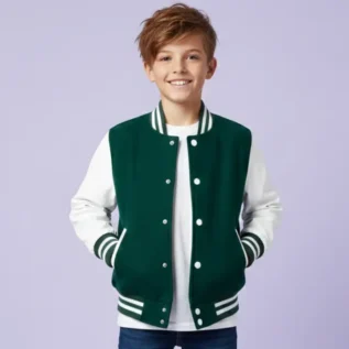Kids Green White Varsity Bomber Jacket front