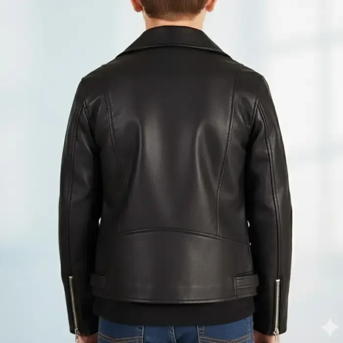 Kid's Leather Biker Jacket lamb leather balck Chiodo baby D'Arienzo back Kid's Leather Biker Jacket lamb leather balck Chiodo baby D'Arienzo back