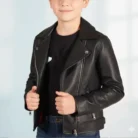 Kid's Leather Biker Jacket lamb leather balck Chiodo baby D'Arienzo front