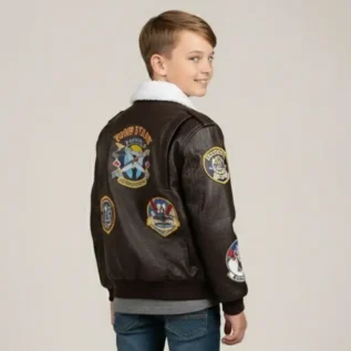 Kids Leather Look A-2 Bomber Jacket Brown back