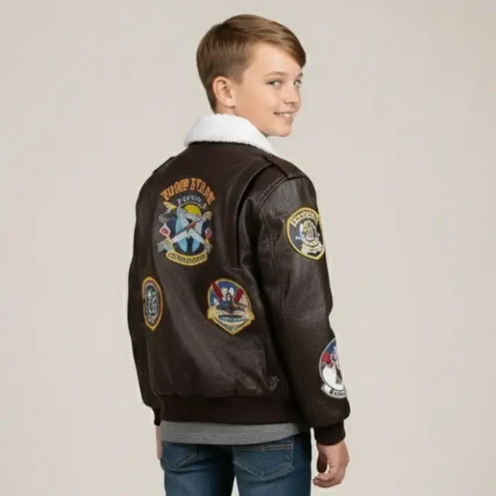 Kids Leather Look A-2 Bomber Jacket Brown back