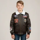 Kids Leather Look A-2 Bomber Jacket Brown front