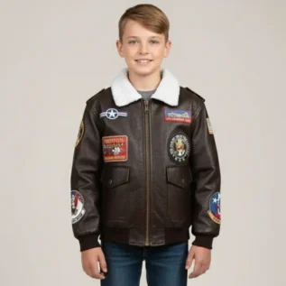 Kids Leather Look A-2 Bomber Jacket Brown front