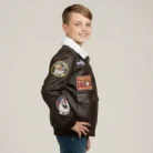 Kids Leather Look A-2 Bomber Jacket Brown side