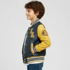 Kids Navy Blue Leather Letterman Bomber Jacket side
