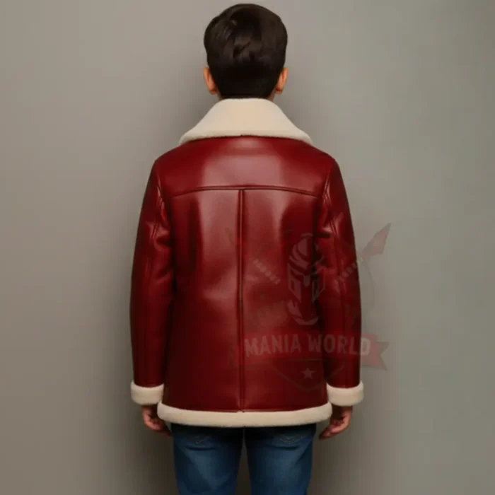 Kids Red Shearling Leather Jacket Winter Warm Christmas Outfit Santa Style Gift back