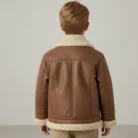 Kids Shearling Brown Leather Jacket Real Leather Handmade Winter Wear back pose