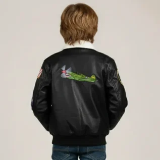 Kids WWII black Bomber Jacket back