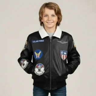 Kids WWII black Bomber Jacket front