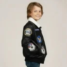 Kids WWII black Bomber Jacket side