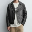 LEATHER BIKER JACKET front