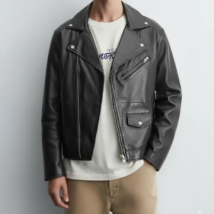 LEATHER BIKER JACKET front