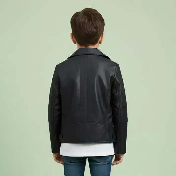 LJYH Children Collar Motorcycle Faux Leather Coats Kids Bomber PU Soft Leather Jackets back